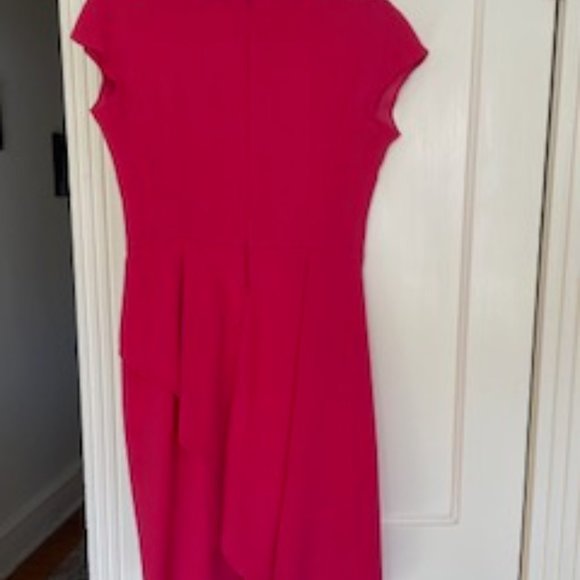 Teri Jon size 6 watermelon asymetrical waist cap sleeves knee length dress - Picture 3 of 11